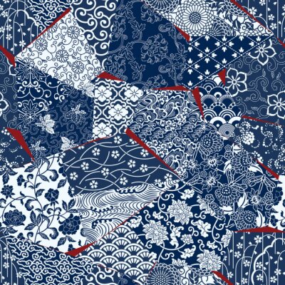 Orientalische blaue Blumen in verschiedenen Stilrichtungen