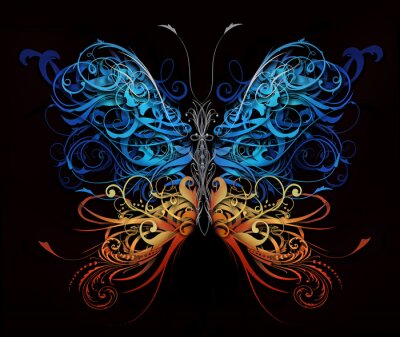 Ornamentaler Schmetterling auf schwarzem Hintergrund