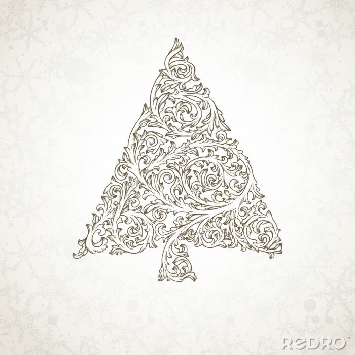 Sticker Ornamentaler Weihnachtsbaum grauer Hintergrund