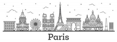Sticker Outline Paris France City Skyline with Historic Buildings Isolated on White.