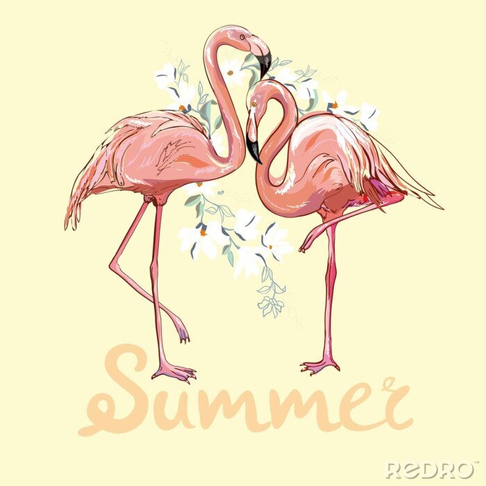 Sticker Paar Flamingos und Aufschrift Sommer