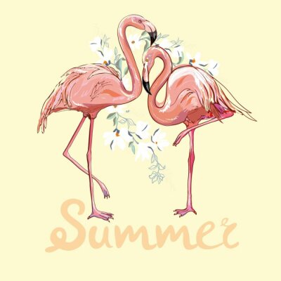 Sticker Paar Flamingos und Aufschrift Sommer