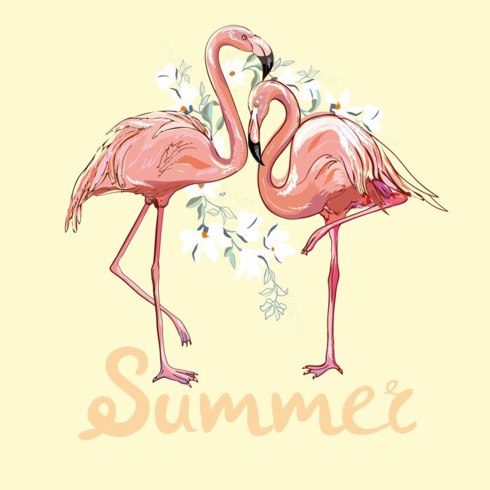 Sticker Paar Flamingos und Aufschrift Sommer