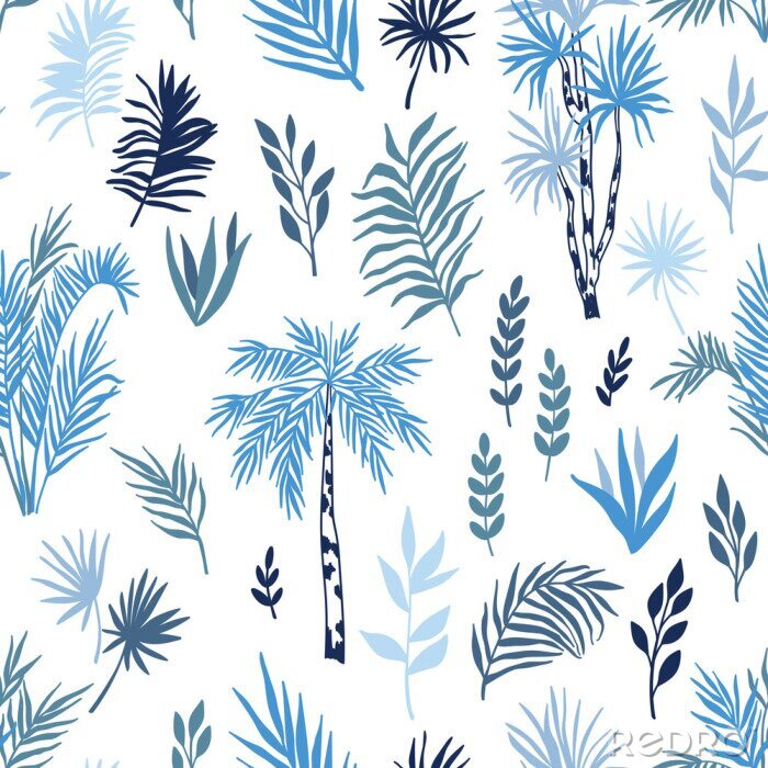 Sticker Palmen - Blätter in Blautönen