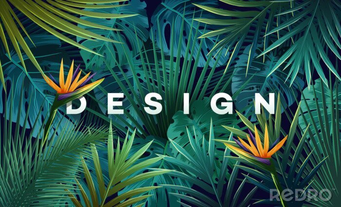 Sticker Palmenblätter und orangefarbene Blumen