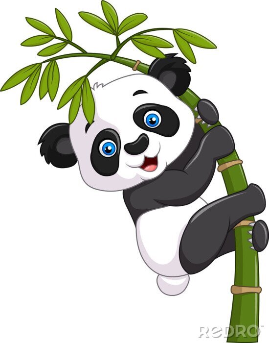 Sticker Panda auf einem Baum in einer Kinderbuchillustration