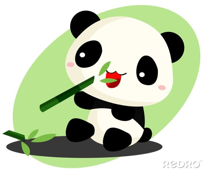 Sticker Panda frisst Bambus im Kawaii-Stil