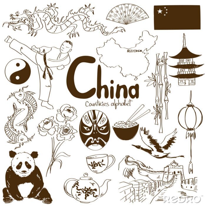 Sticker Panda und Symbole von China