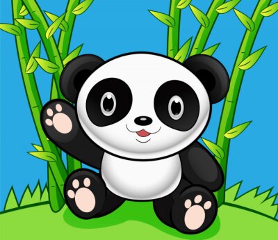 Sticker Panda vor einem Hintergrund aus Bambus
