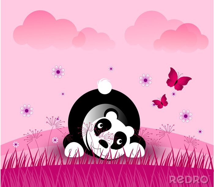 Sticker Pandabär auf rosa Hintergrund