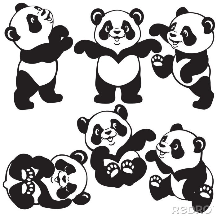Sticker Pandabär in einer Märchenillustration