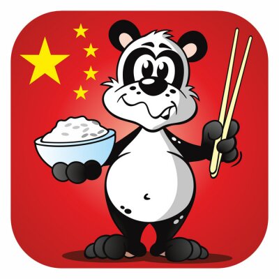 Sticker Pandabär isst Reis mit Stäbchen