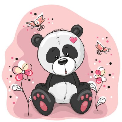 Sticker Pandabär mit Blumen und Schmetterlingen