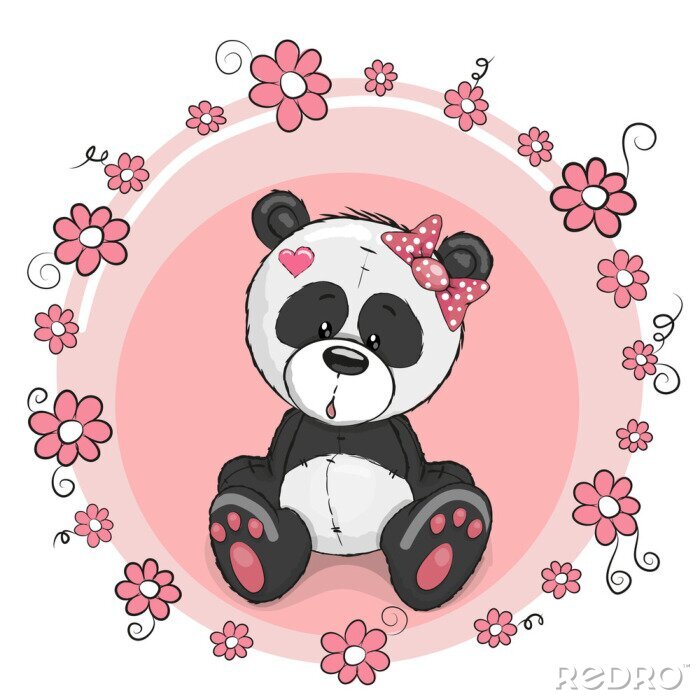 Sticker Pandabär mit einer Schleife auf dem Kopf