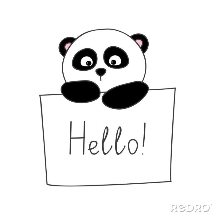 Sticker Pandabär mit Hello-Banner