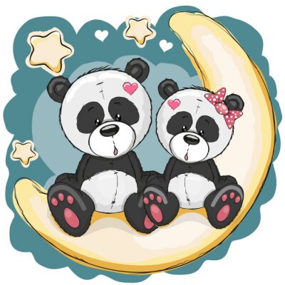 Sticker Pandabären  die auf dem Mond sitzen