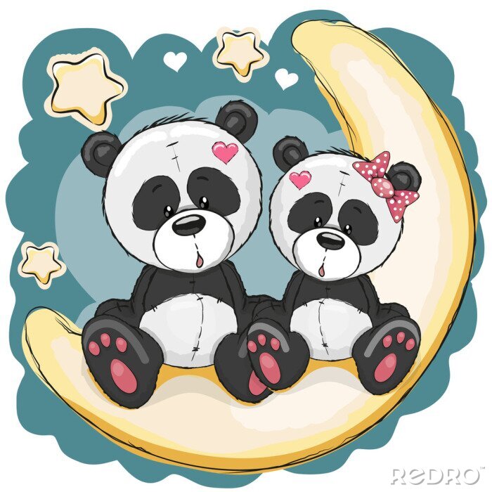 Sticker Pandabären  die auf dem Mond sitzen