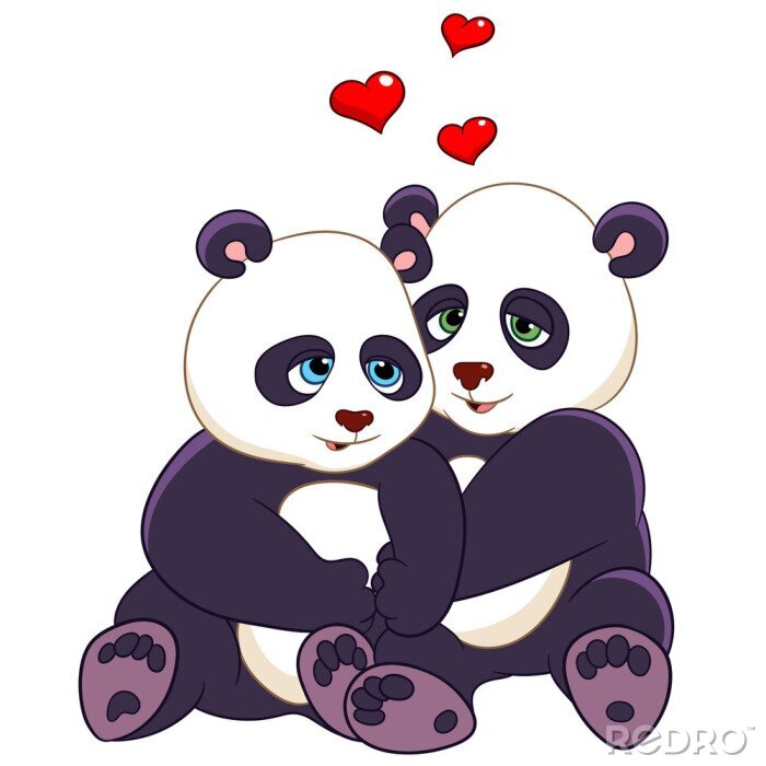 Sticker Pandabären kuscheln miteinander