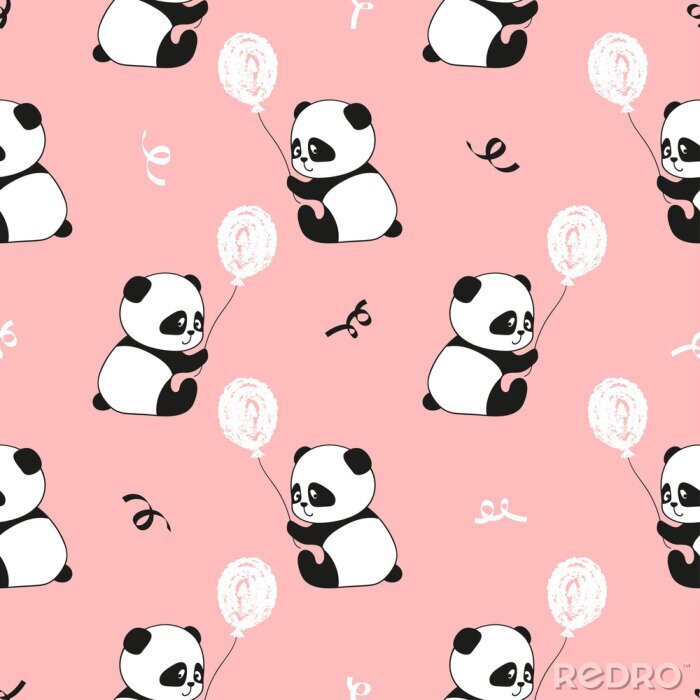 Sticker Pandas mit Luftballon auf rosa Hintergrund