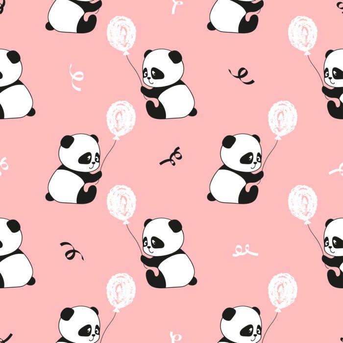 Sticker Pandas mit Luftballon auf rosa Hintergrund
