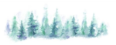 Panorama des Waldes mit Aquarellfarben gemalt