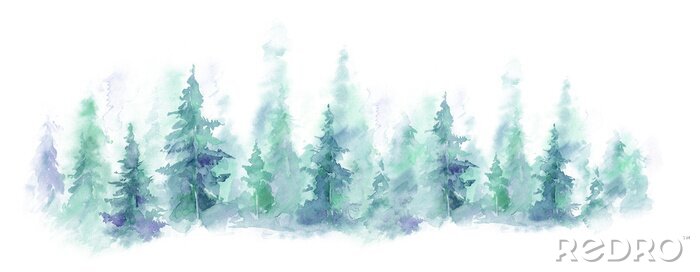 Sticker Panorama des Waldes mit Aquarellfarben gemalt