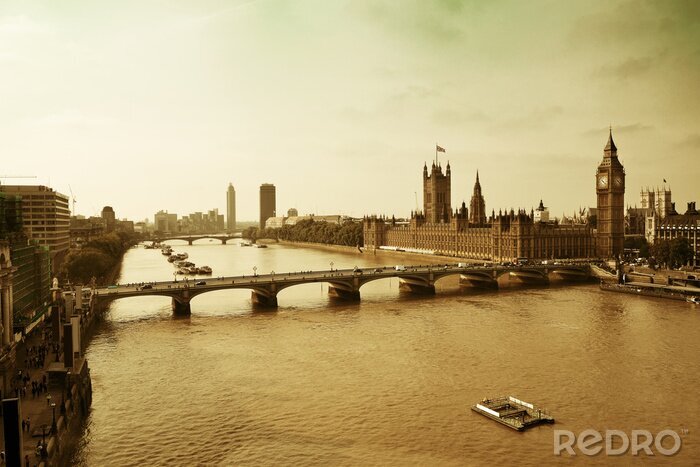 Sticker Panorama von London in Sepia