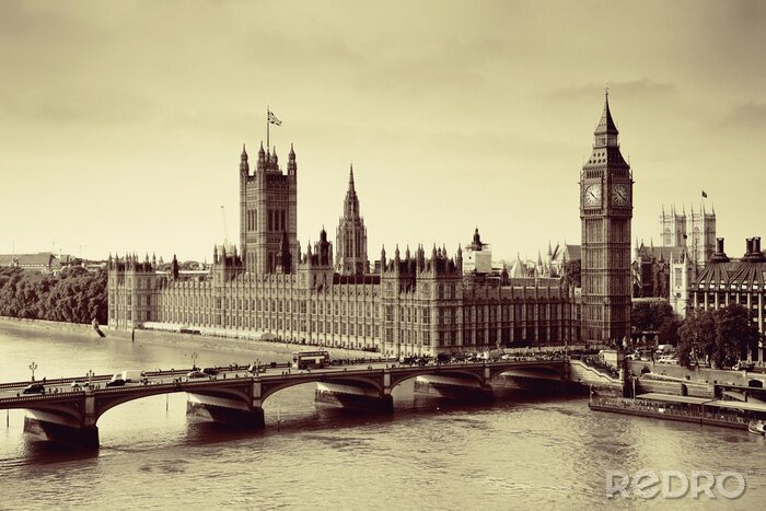 Sticker Panorama von London in Sepia