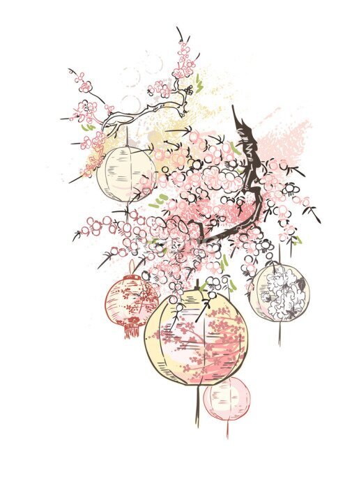 Sticker Papierlaternen auf einem Ast