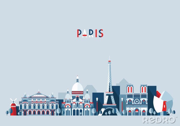Sticker Paris France city skyline vector Flat trendy