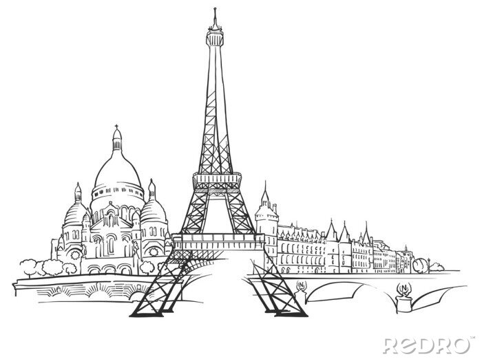 Sticker Paris Frankreich Panorama Sketch