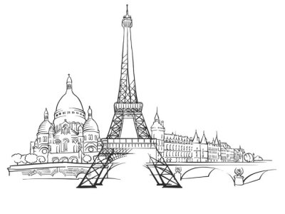 Sticker Paris Frankreich Panorama Sketch