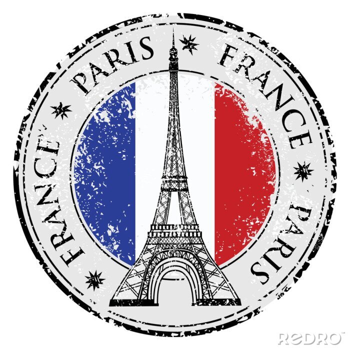 Sticker Paris Stadt in Frankreich Grunge Stempel, Vektor-Eiffelturm