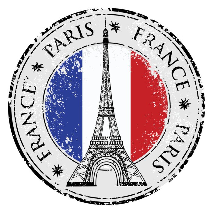 Sticker Paris Stadt in Frankreich Grunge Stempel, Vektor-Eiffelturm