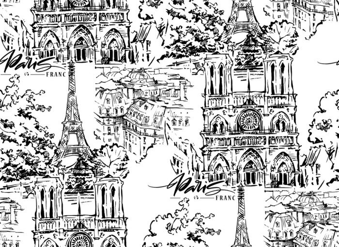 Sticker Pariser Vektorillustration. Hand gezeichnete Vektorgrafiken