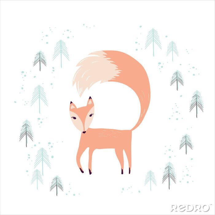Sticker Pastell-Füchse und minimalistischer Wald