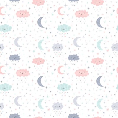 Tapete Pastellwolken Sternchen und Mond