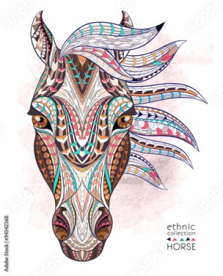 Sticker Patterned Kopf des Pferdes auf dem Grunge-Hintergrund. Afrikanisch / indisch / Totem / Tätowierungentwurf. Es kann für die Gestaltung eines T-Shirt, Tasche, Postkarte, ein Poster und so weiter verwend