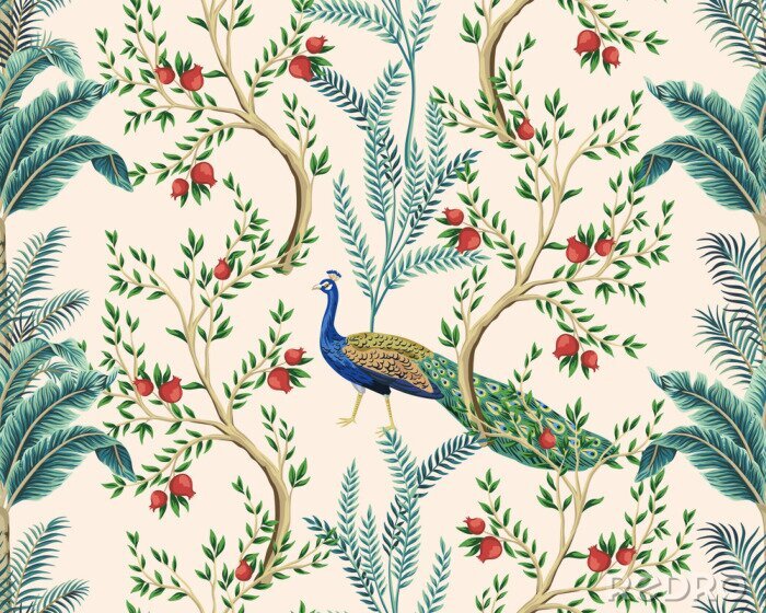 Sticker Pfauen, Granatäpfel und Palmen