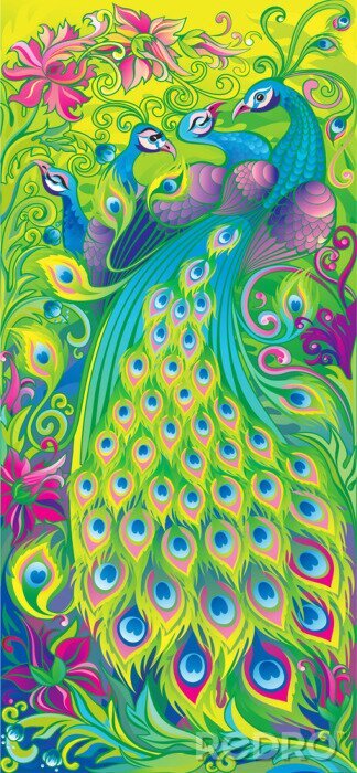 Sticker Pfauen mit farbigen Schwänzen