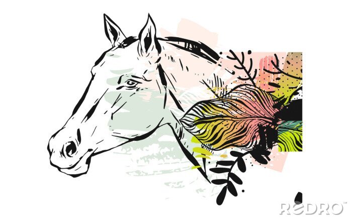 Sticker Pferd Kopf mit fliegenden Mähne Vektor-Illustration