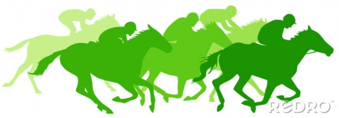 Sticker Pferde Reitsport Jockeys und Reitpferde in Grüntönen
