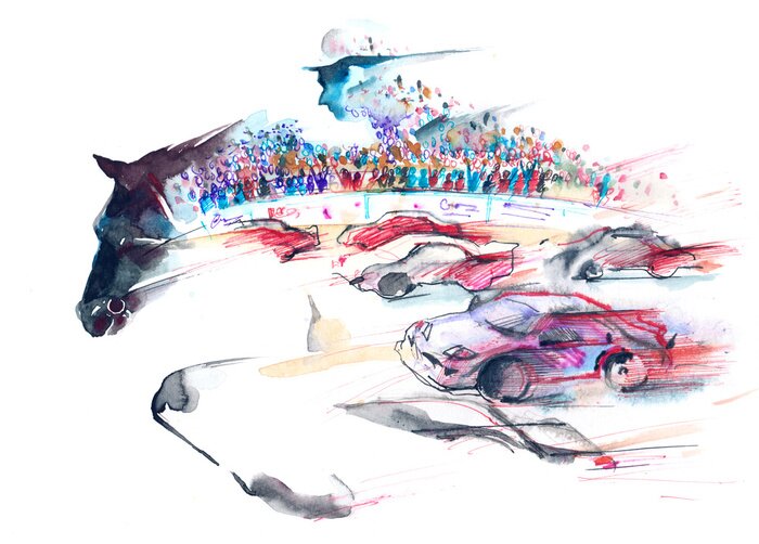 Sticker Pferde Reitsport und schnelle Autos Zeichnung