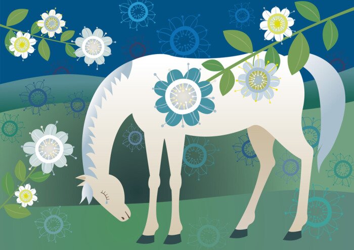 Sticker Pferde Stute mit grauer Mähne mit einer Träne im Auge