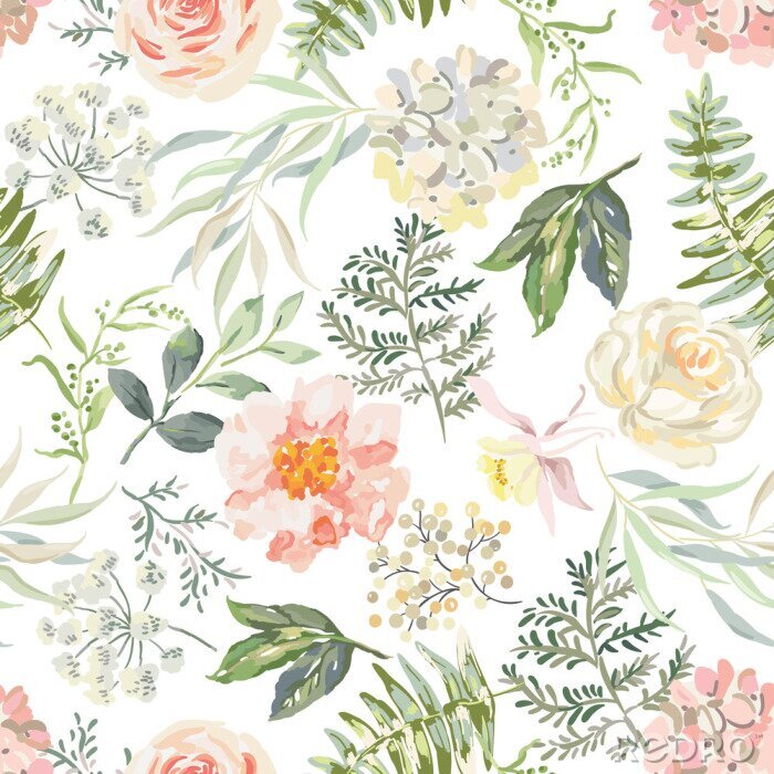 Sticker Pfingstrosen umgeben von Blumen und Bl?ttern