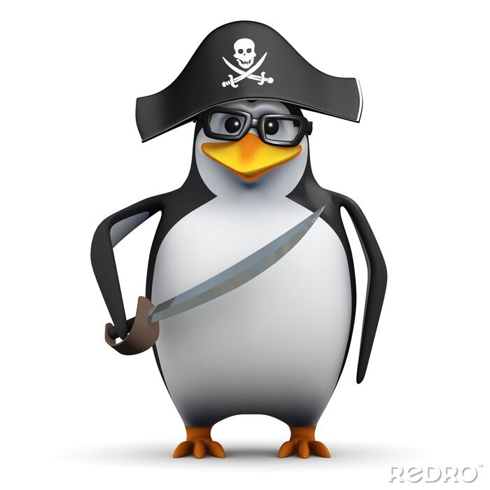 Sticker Pinguin-3d in Gläser gekleidet als Pirat