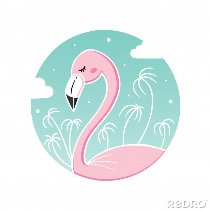 Sticker Pink Flamingo auf kreisförmiger Illustration