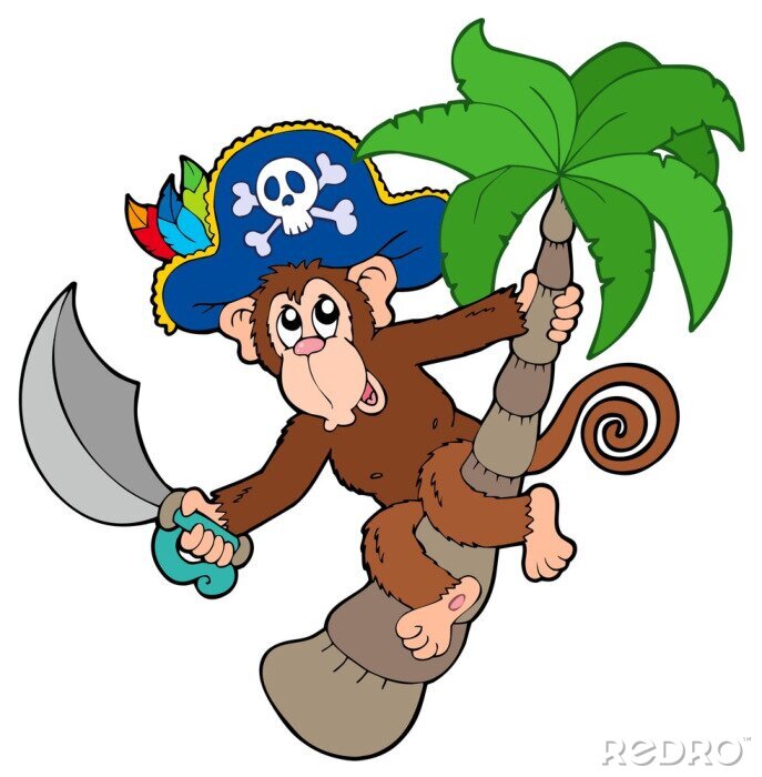 Sticker Piraten-Affe mit Palme
