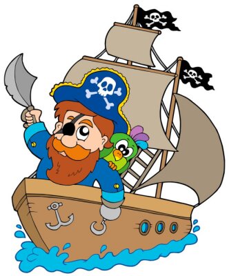 Sticker Piraten segeln auf dem Schiff