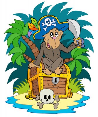 Sticker Pirateninsel mit Affen